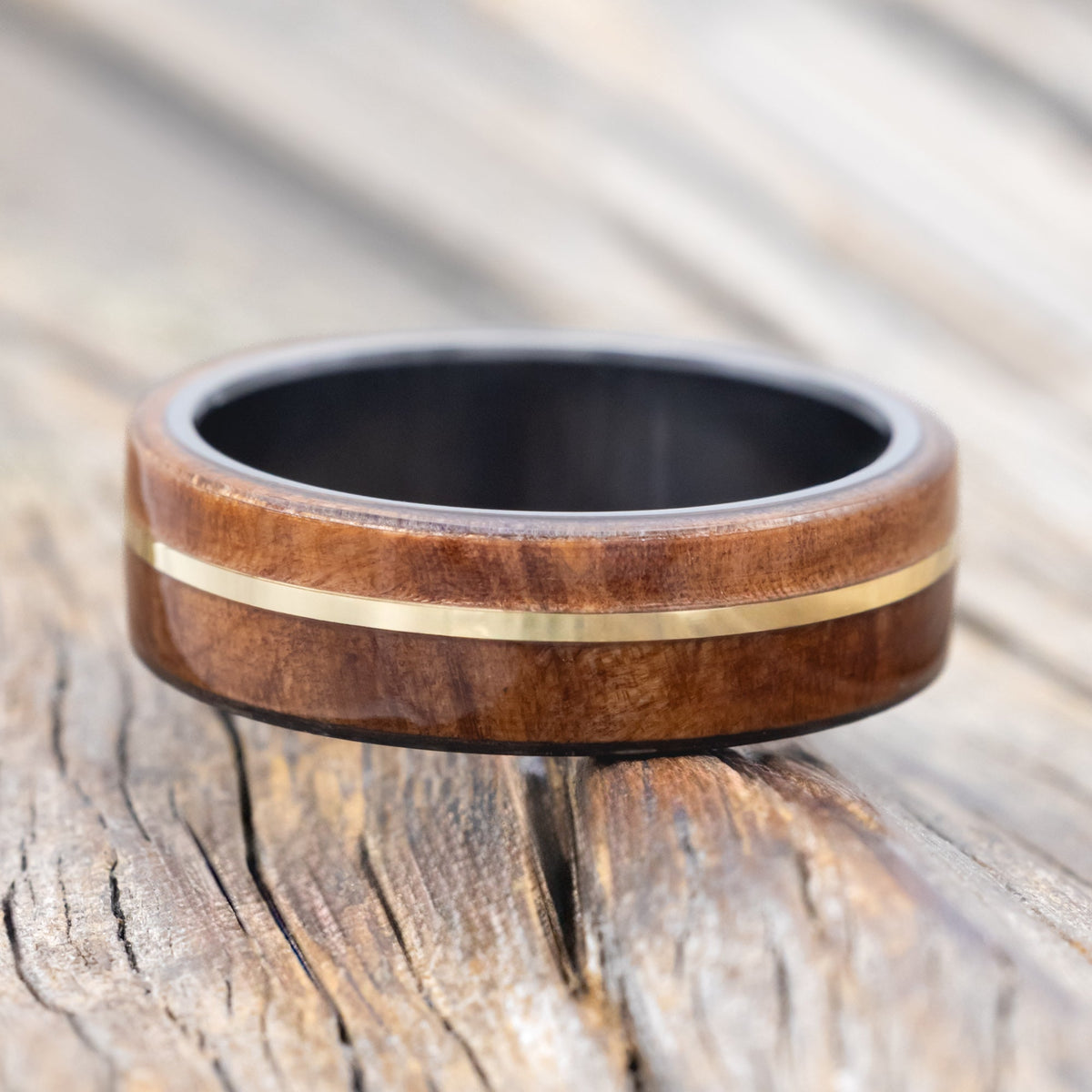 "Golden" - Redwood & 14K Gold Inlay Wedding Band