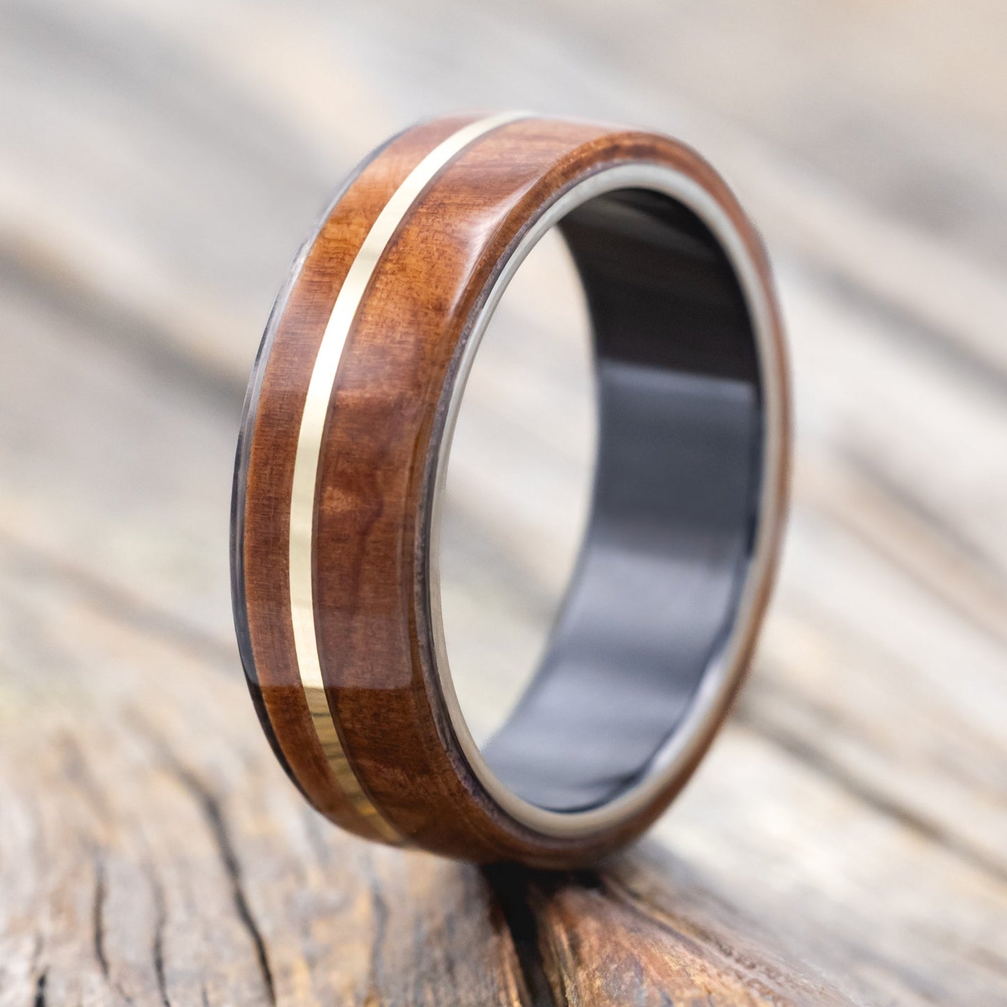 "Golden" - Redwood & 14K Gold Inlay Wedding Band