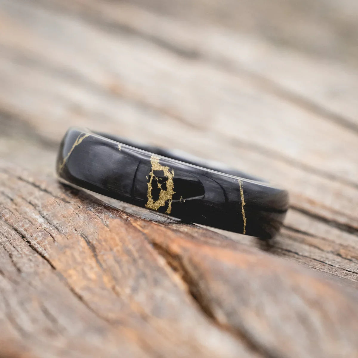 "Haven" - Black & Gold Matrix Trustone Wedding Band - Black Zirconium (6mm) - Size 8 1/2