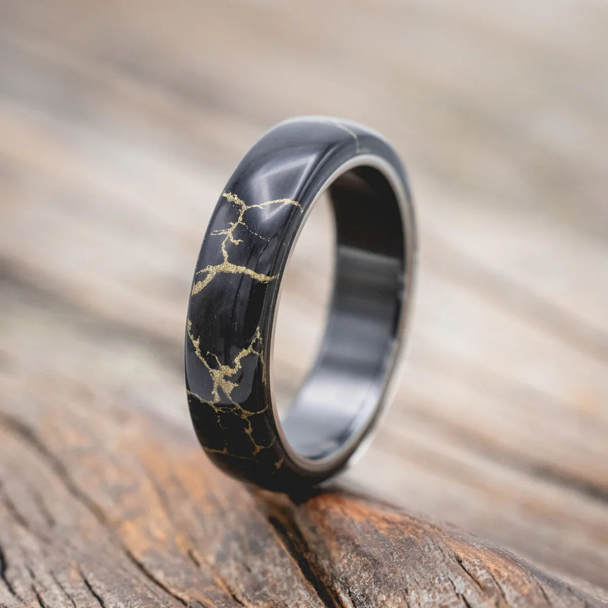 "Haven" - Black & Gold Matrix Trustone Wedding Band - Black Zirconium (6mm) - Size 8 1/2