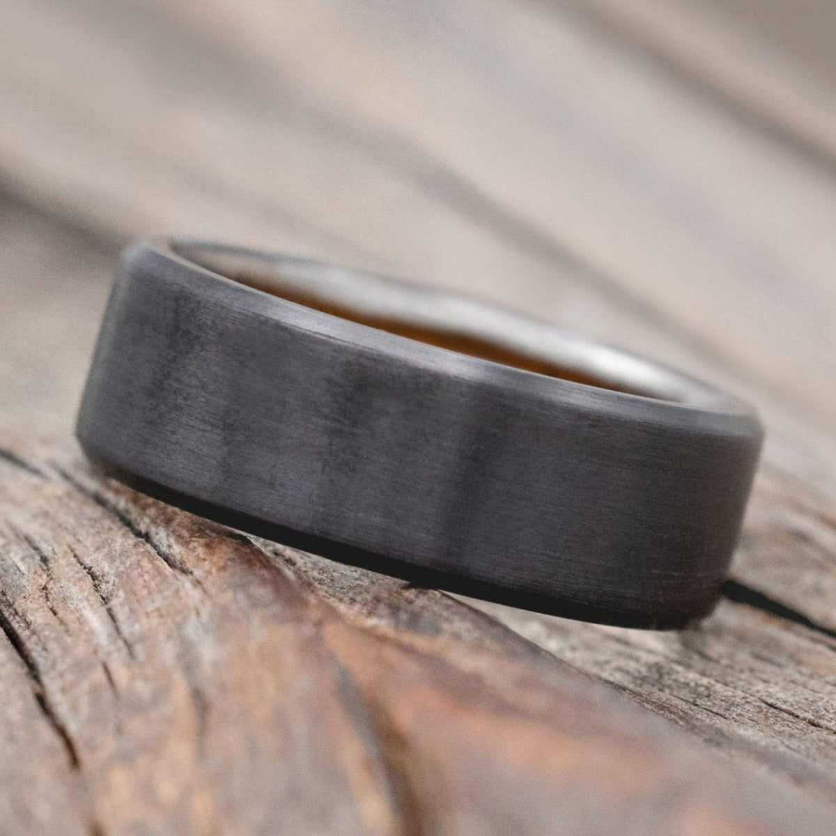 "Hyperion" - Whiskey Barrel Lined Wedding Band With Custom Finish