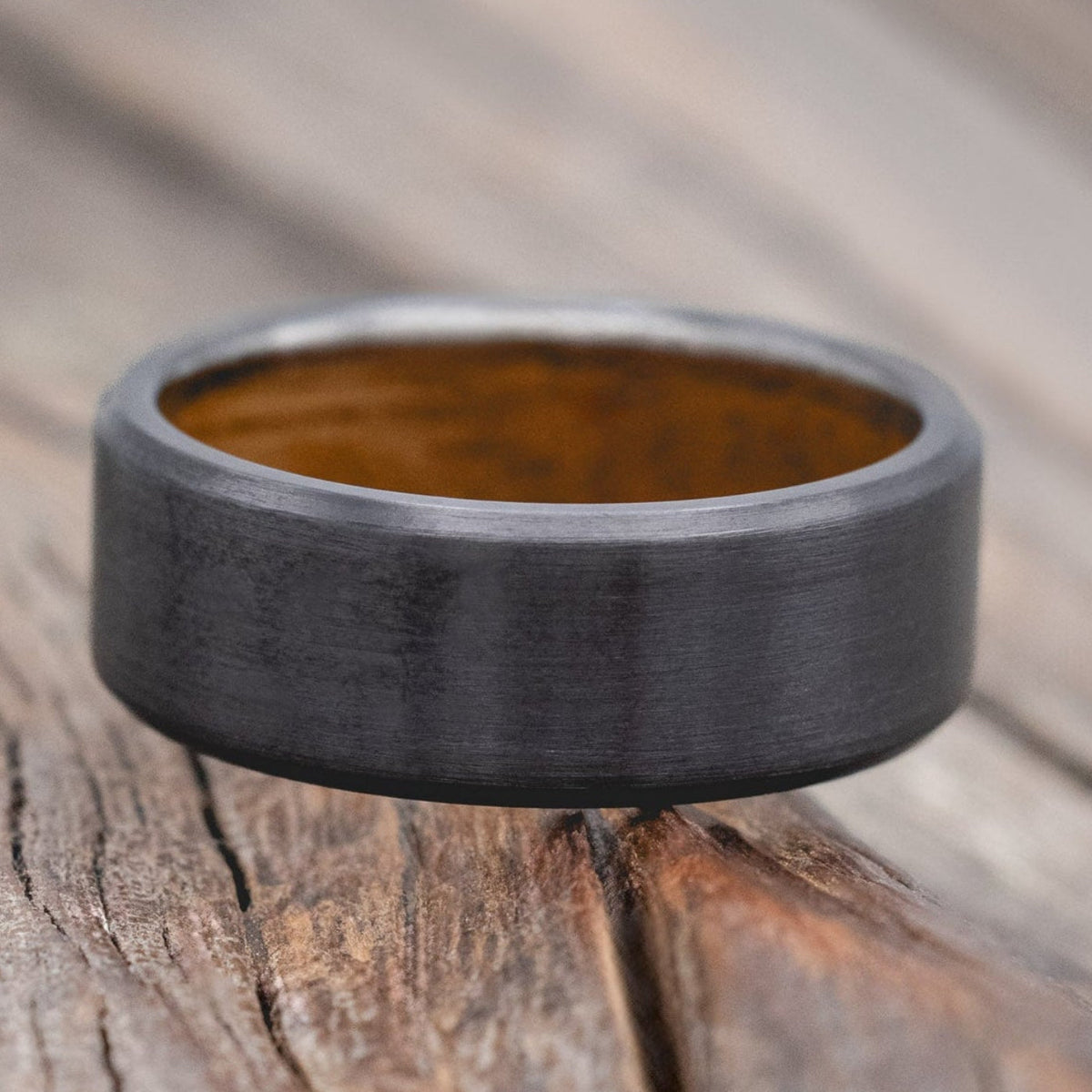 "Hyperion" - Whiskey Barrel Lined Wedding Band With Custom Finish