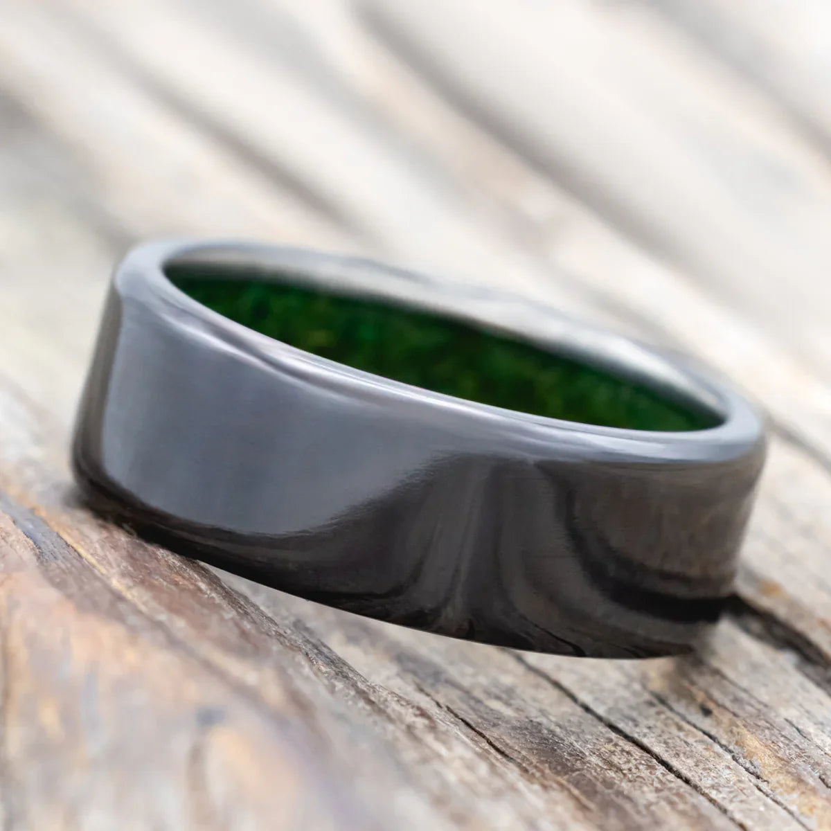 "Hyperion" - Moss Lined Wedding Band - Black Zirconium (8mm) - Size 10