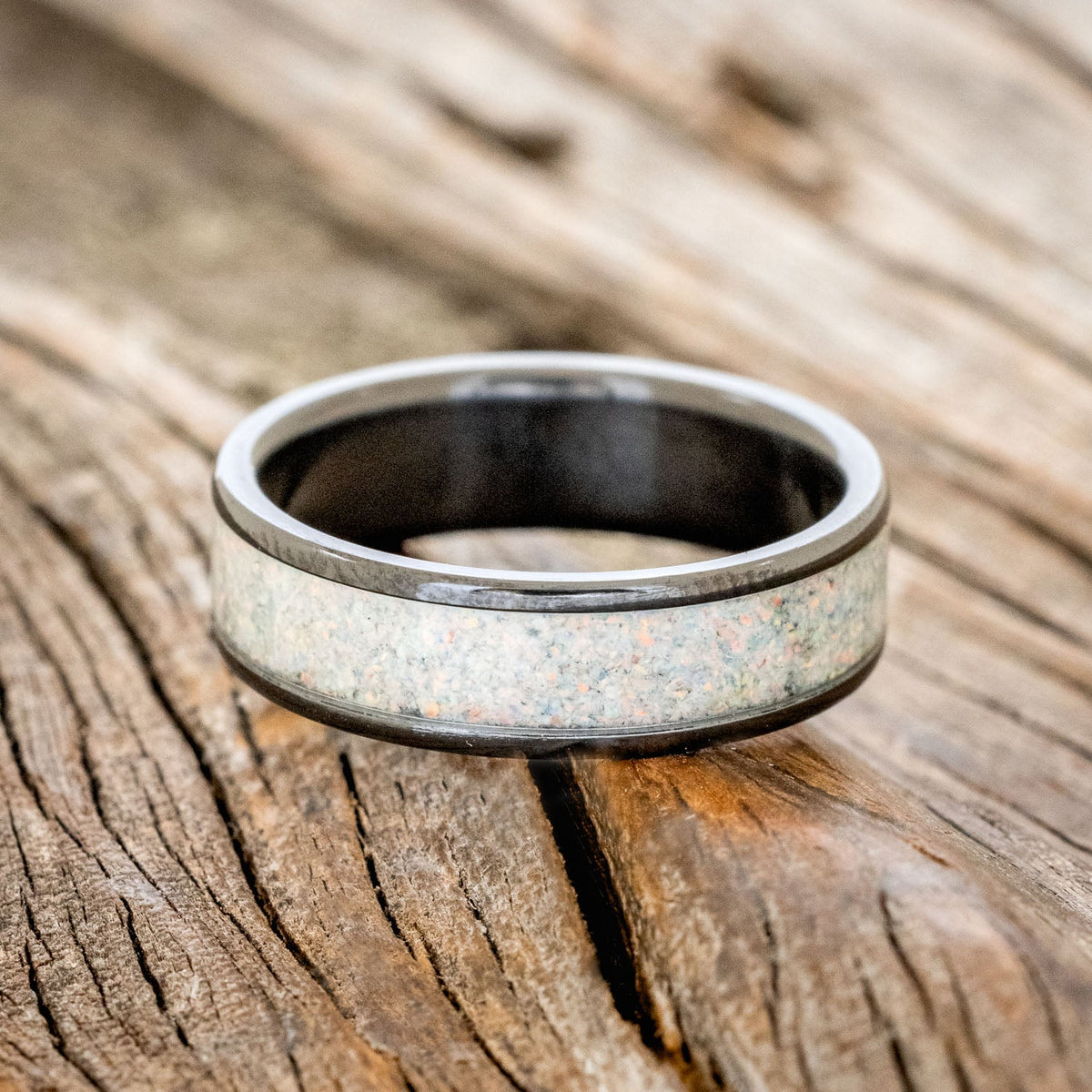 "Rainier" - Fire & Ice Opal Wedding Band - Black Zirconium (6mm) - Size 11