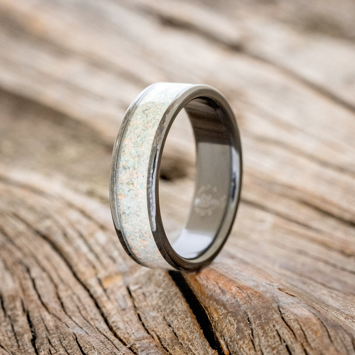 "Rainier" - Fire & Ice Opal Wedding Band - Black Zirconium (6mm) - Size 11