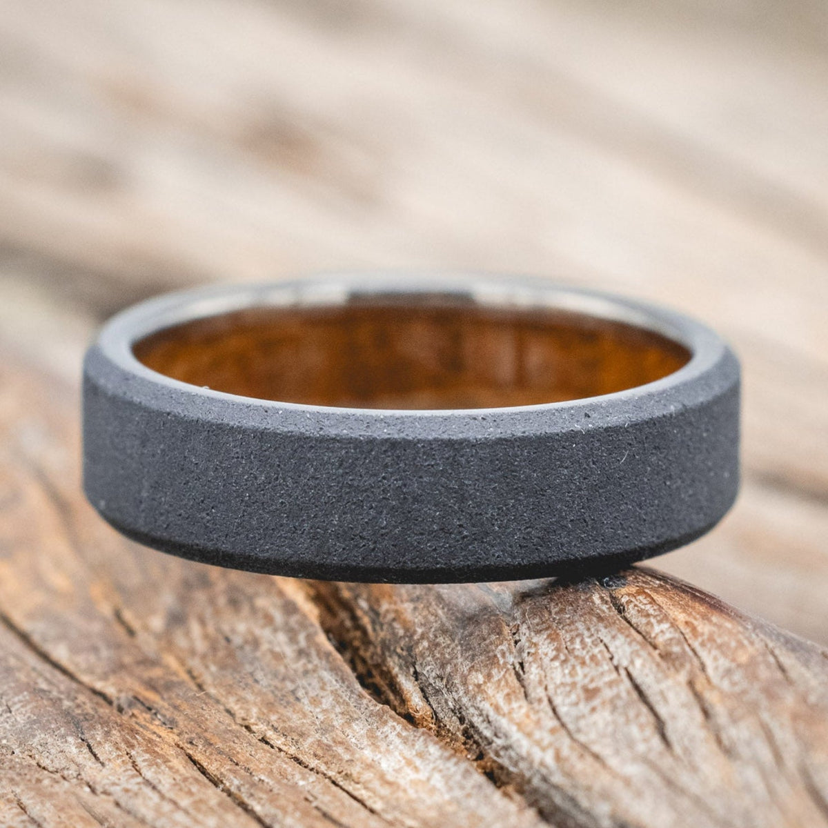 "Hyperion" - Whiskey Barrel Lined Wedding Band With Custom Finish
