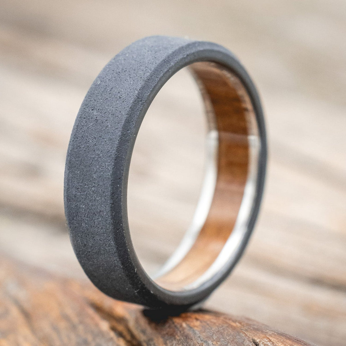 "Hyperion" - Whiskey Barrel Lined Wedding Band With Custom Finish