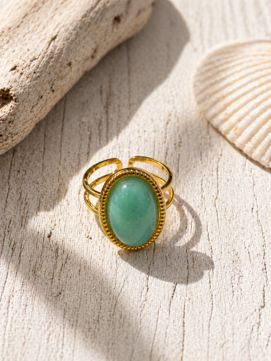 Bague Fidji | Pierre Naturelle Ovale Dorée – Univers Végétal