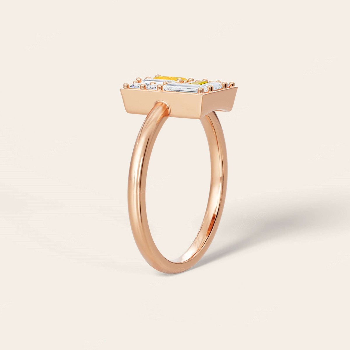Baguette & Princess Cut Citrine Lab Diamond Engagement Ring
