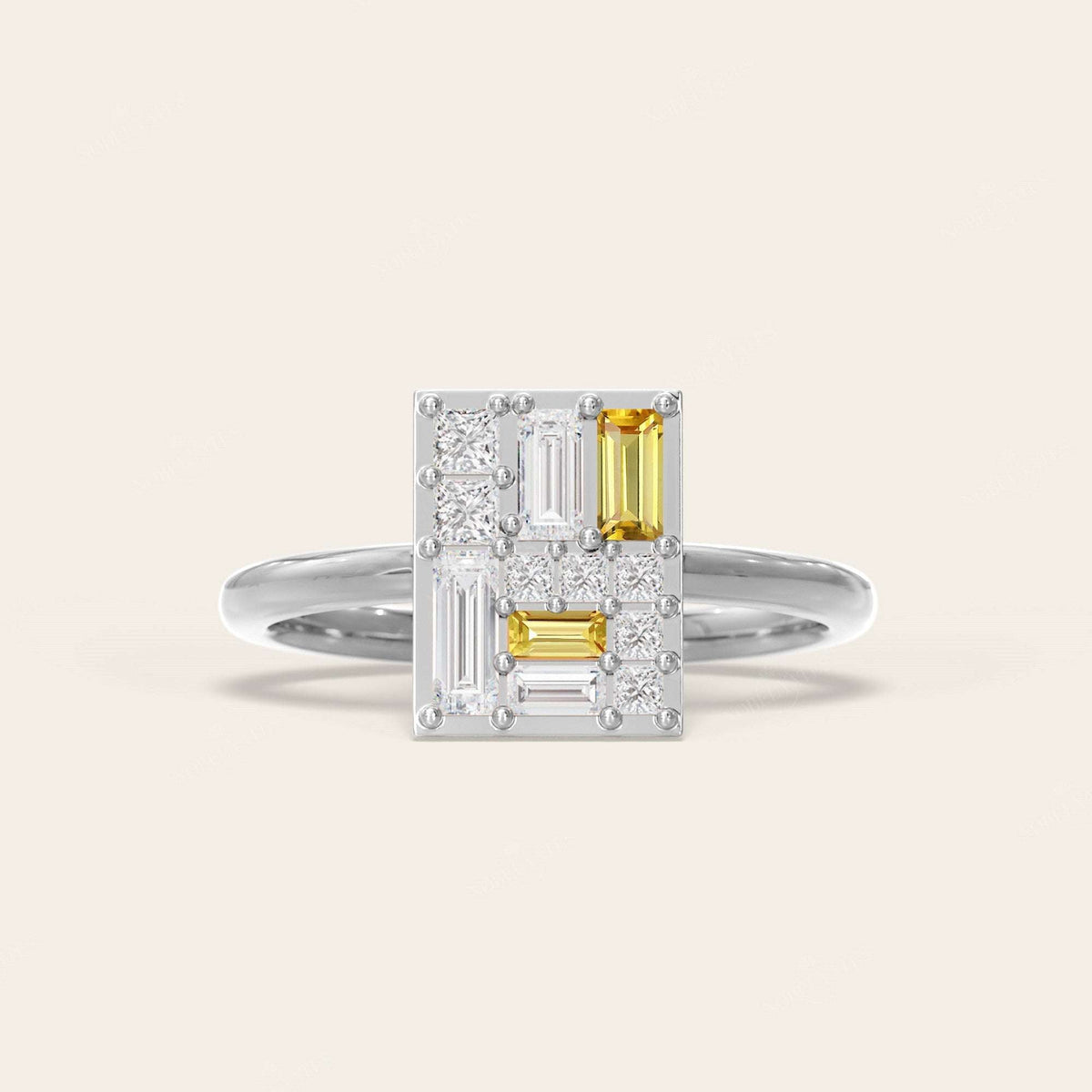 Baguette & Princess Cut Citrine Lab Diamond Engagement Ring