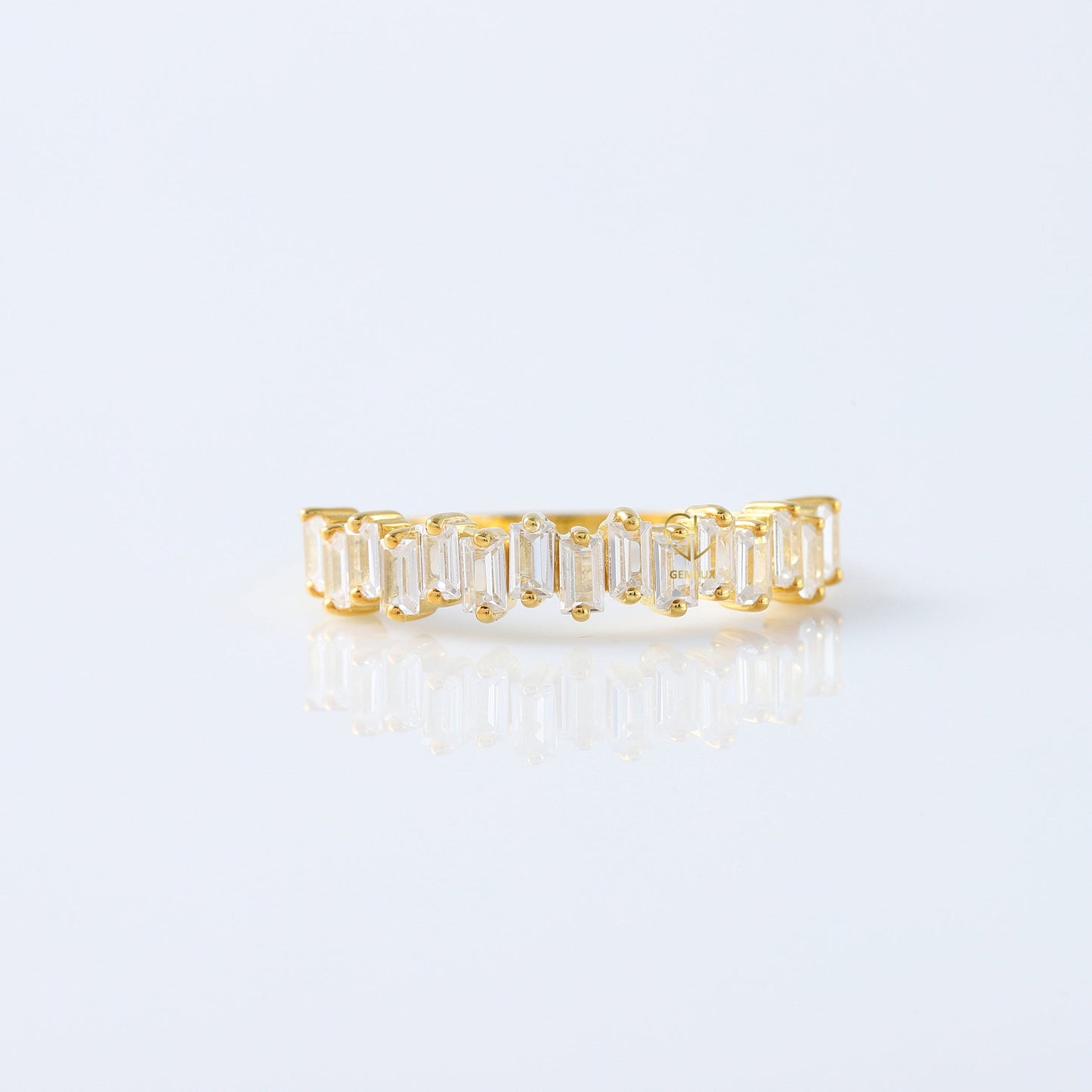 Zig Zag Baguette Cut Lab Grown Half Eternity Wedding Band