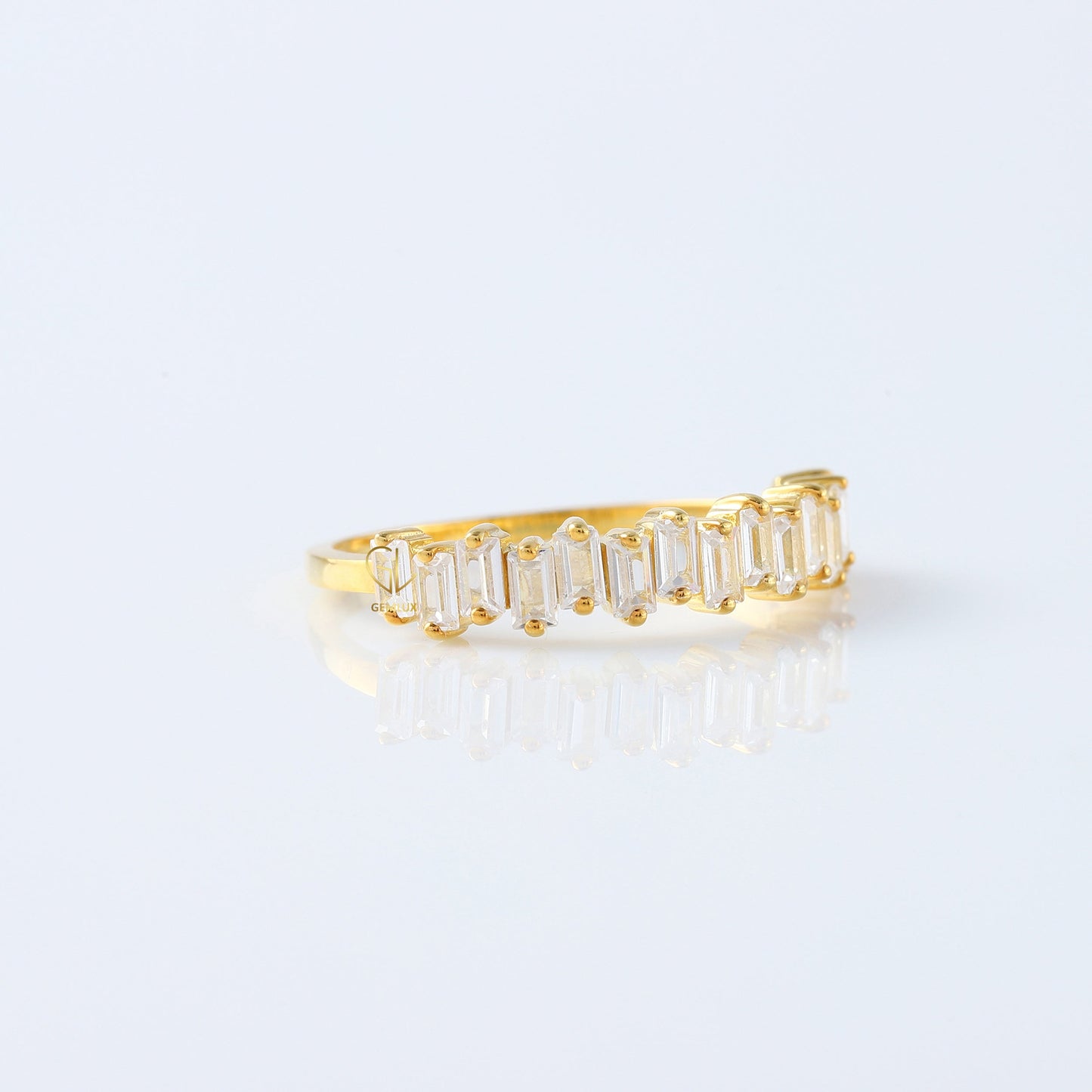 Zig Zag Baguette Cut Lab Grown Half Eternity Wedding Band