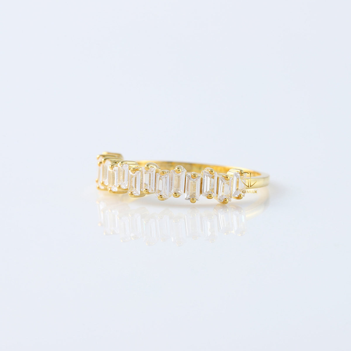 Zig Zag Baguette Cut Lab Grown Half Eternity Wedding Band