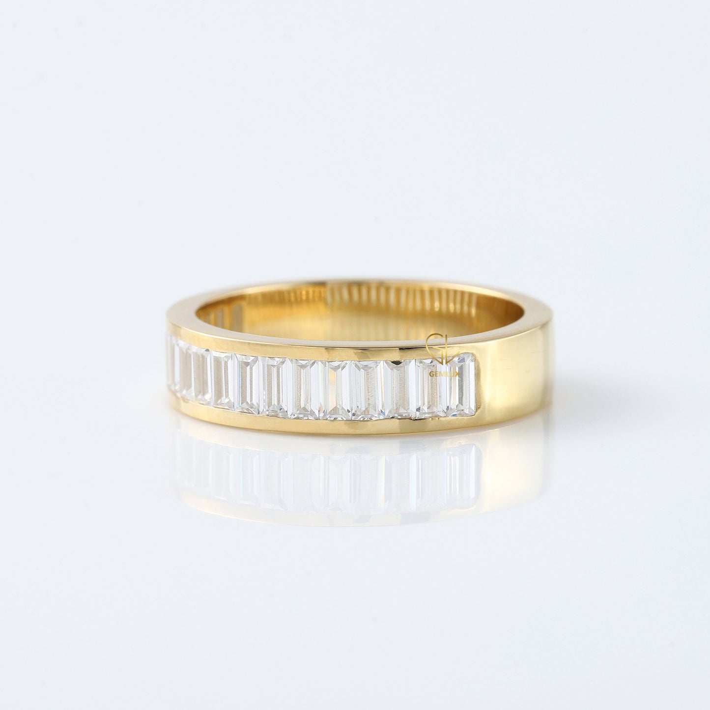 Baguette Cut Moissanite Diamond Channel Setting Half Eternity Band