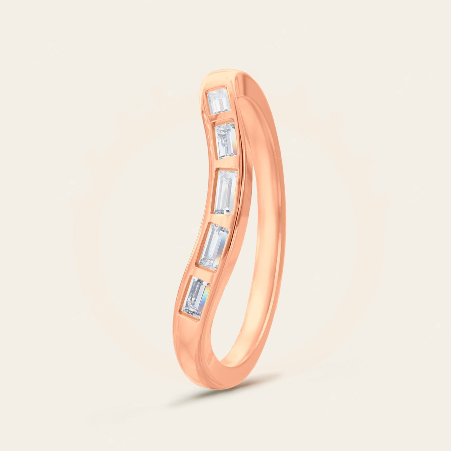Art Deco Baguette Lab Diamond Curved Wedding Band