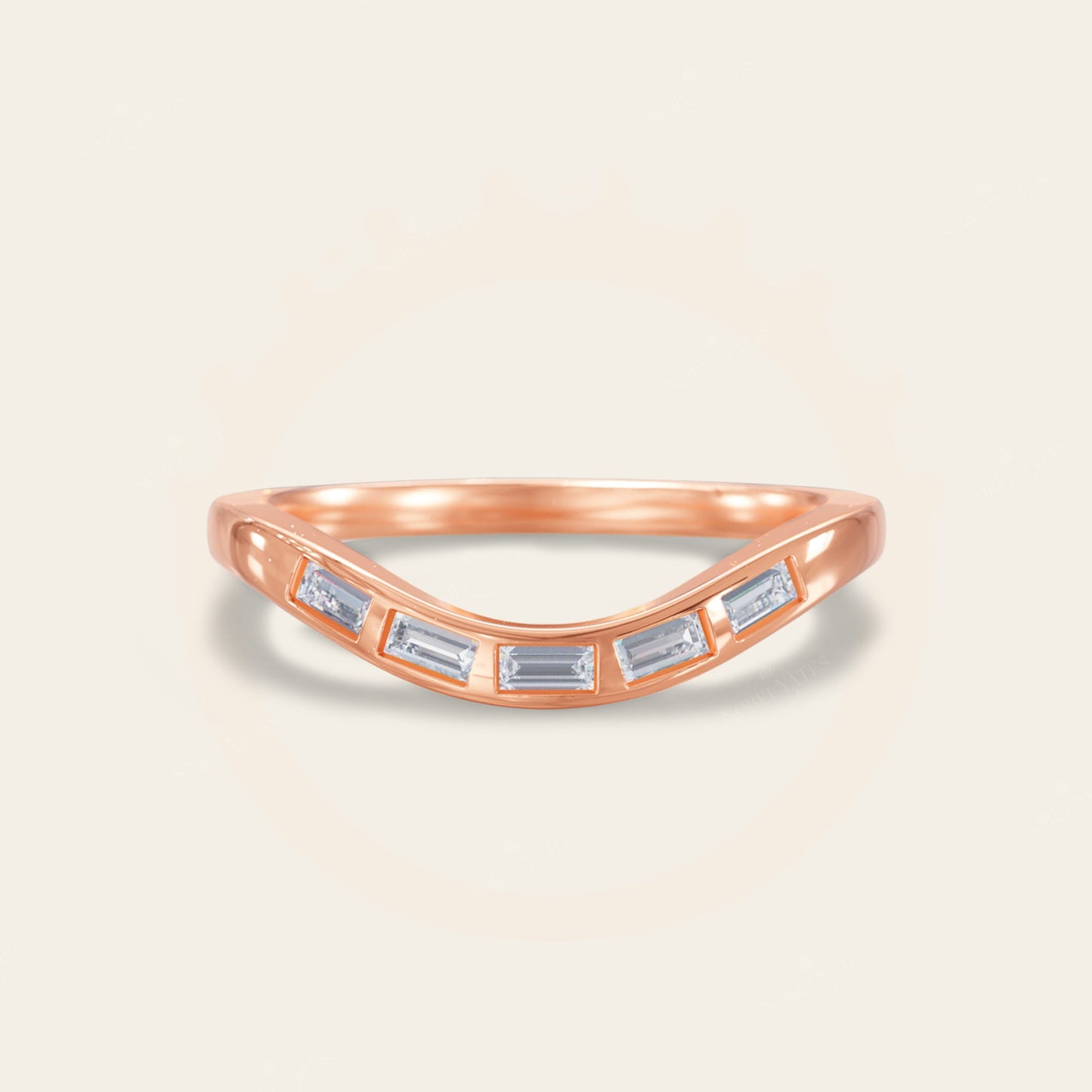 Art Deco Baguette Lab Diamond Curved Wedding Band