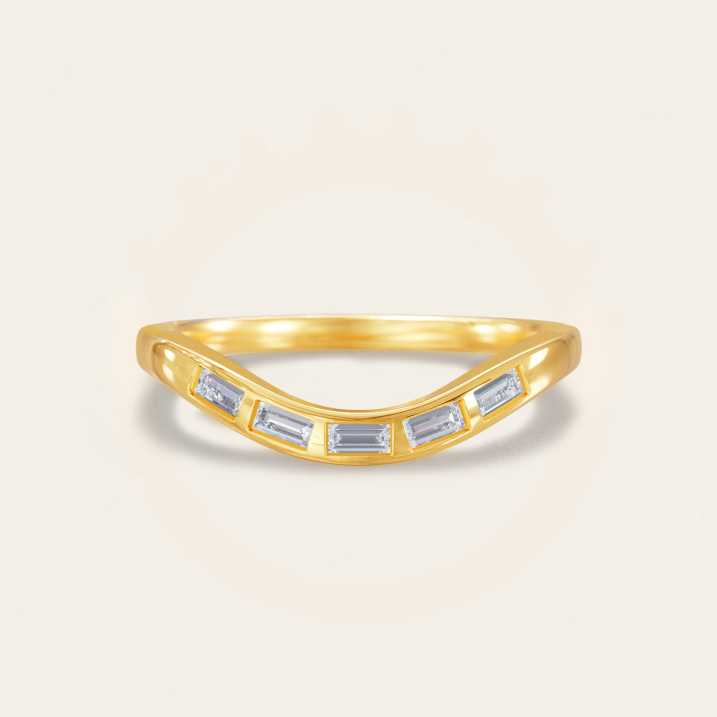Art Deco Baguette Lab Diamond Curved Wedding Band