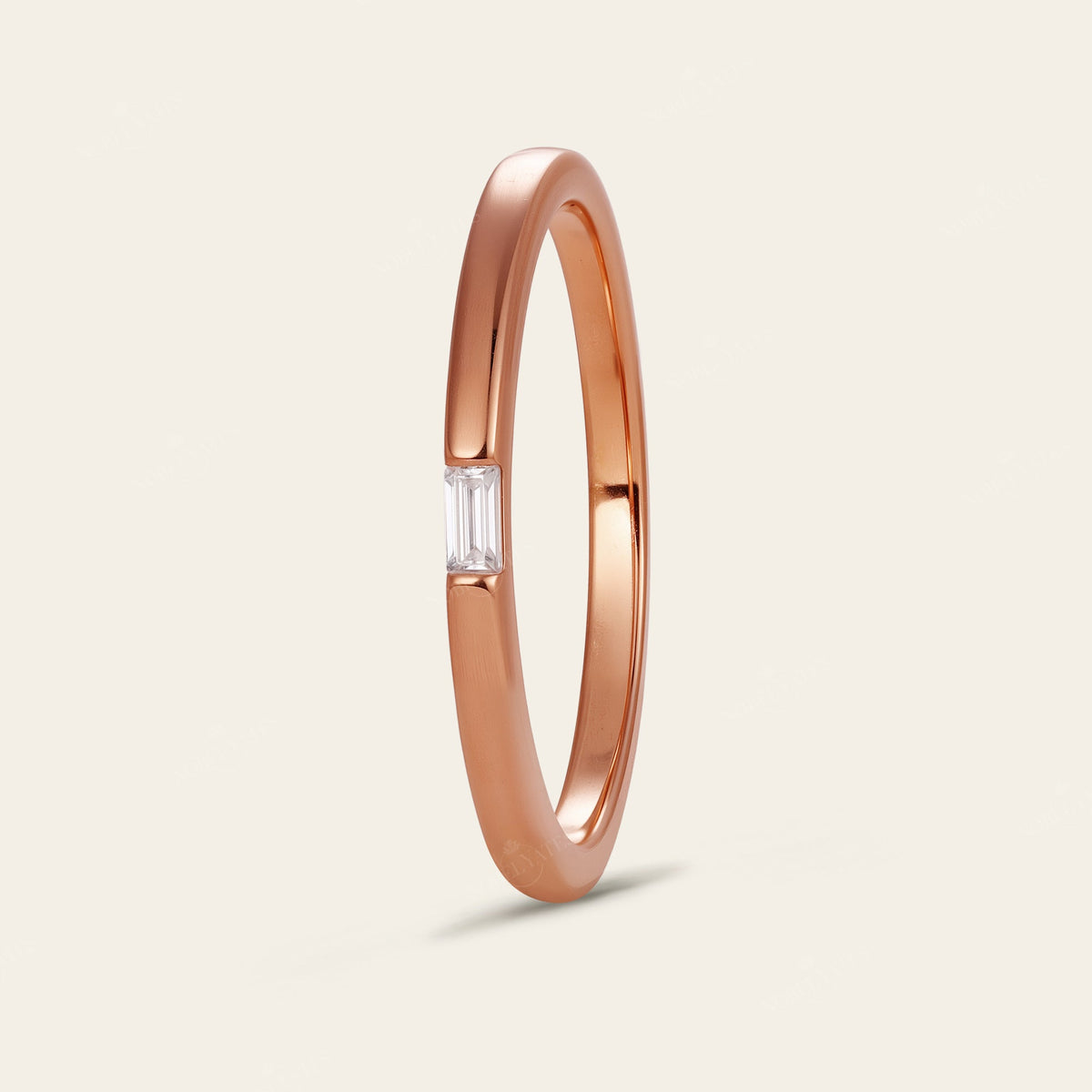 Art Deco Baguette Lab Diamond Solitaire Wedding Band