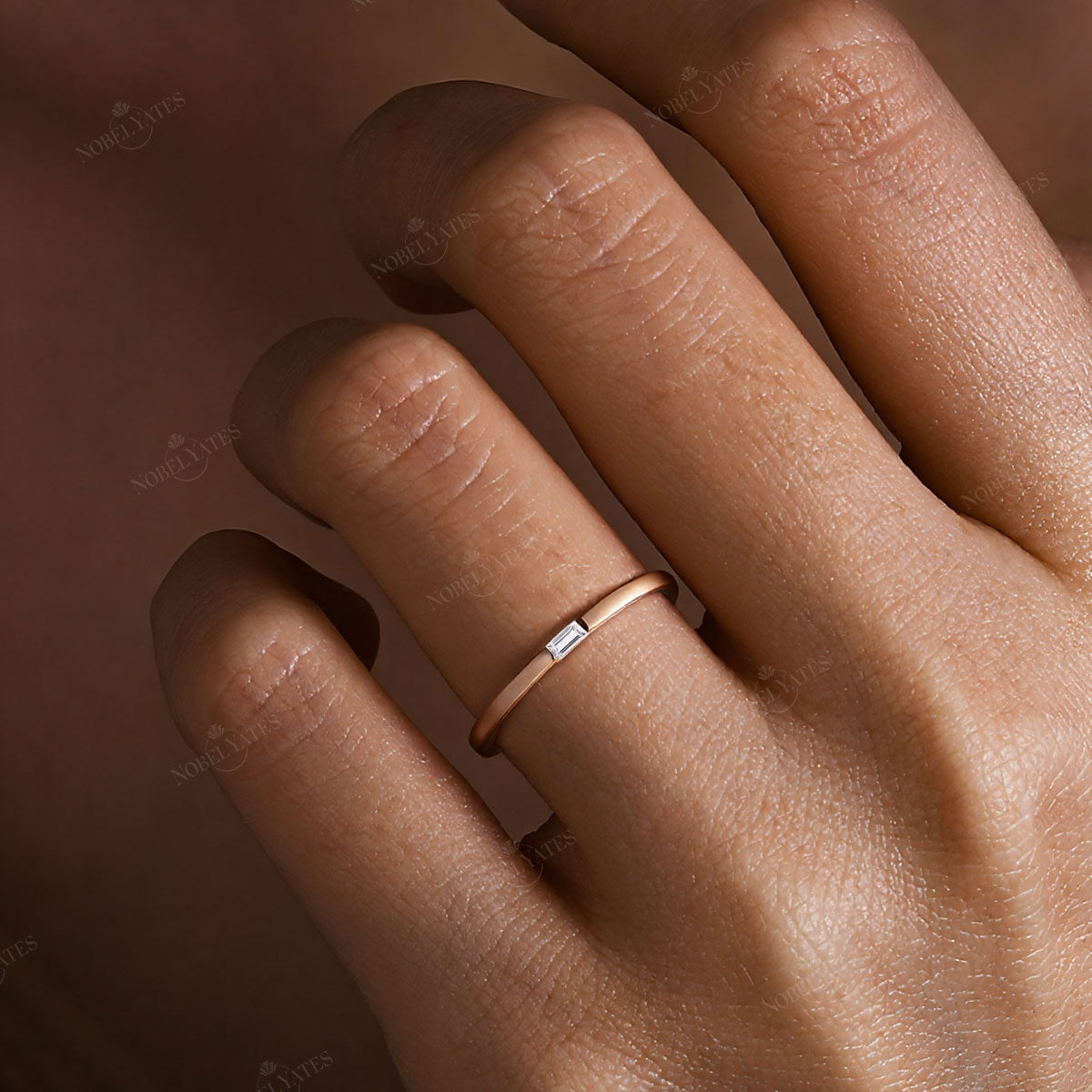 Art Deco Baguette Lab Diamond Solitaire Wedding Band
