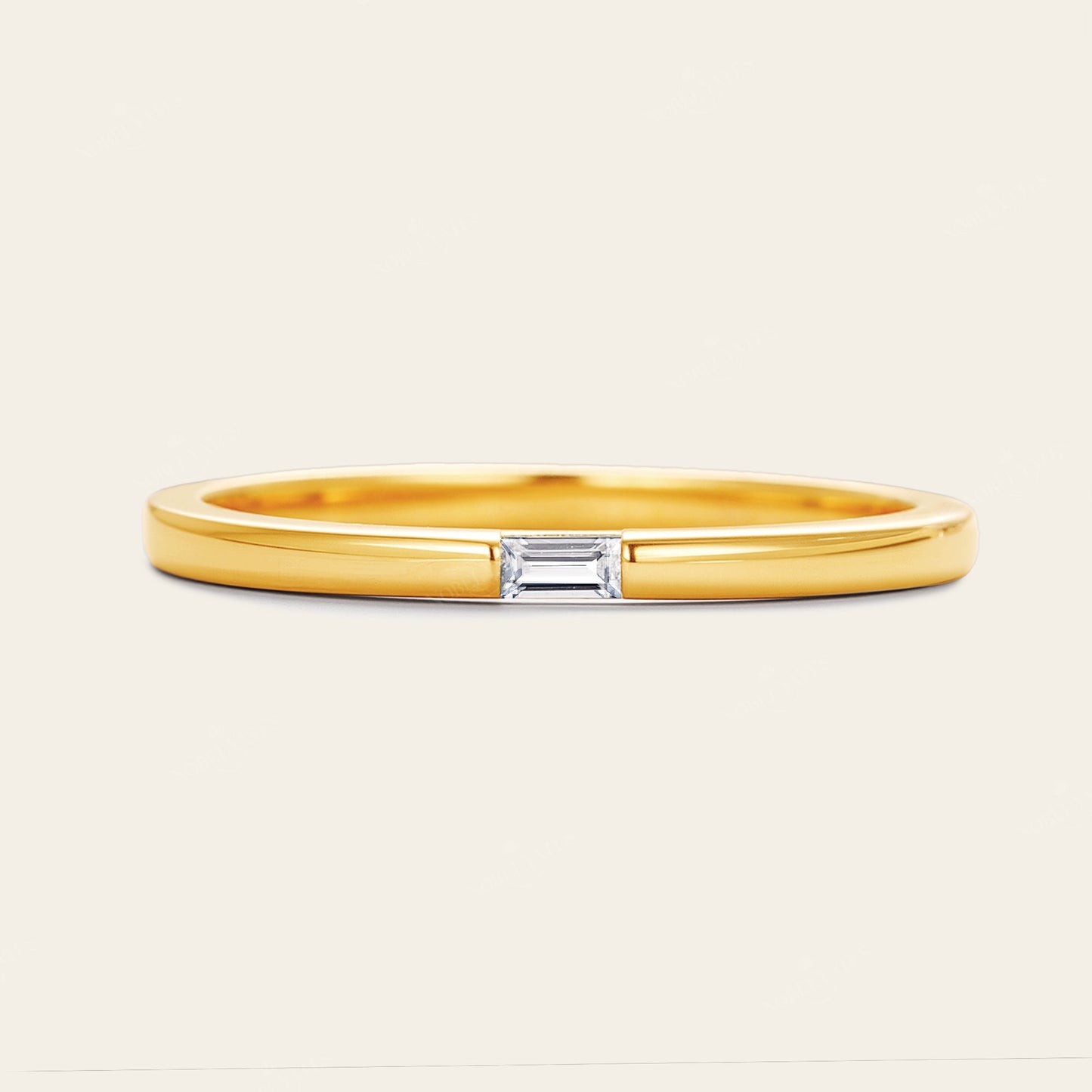 Art Deco Baguette Lab Diamond Solitaire Wedding Band