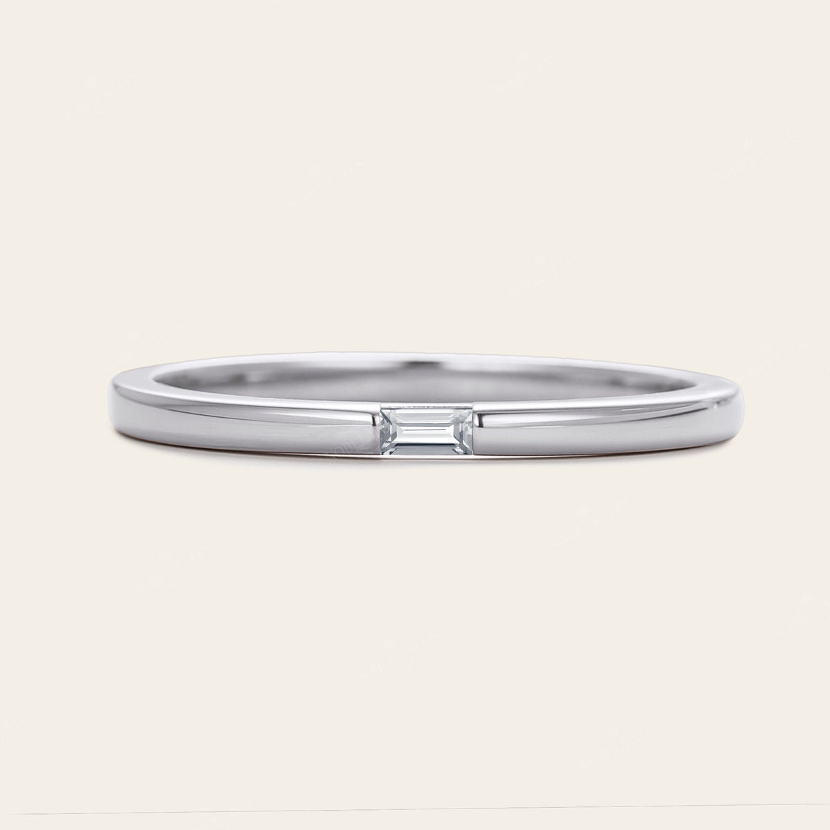 Art Deco Baguette Lab Diamond Solitaire Wedding Band