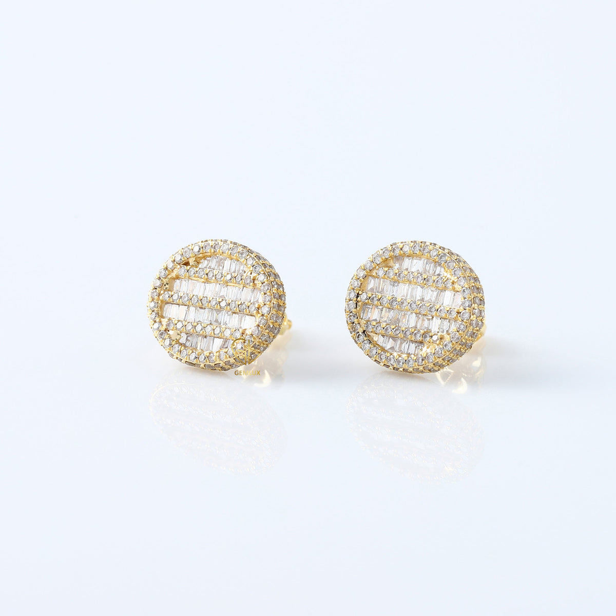 Baguette & Round Cut Lab Grown Yellow Gold Stud Earrings