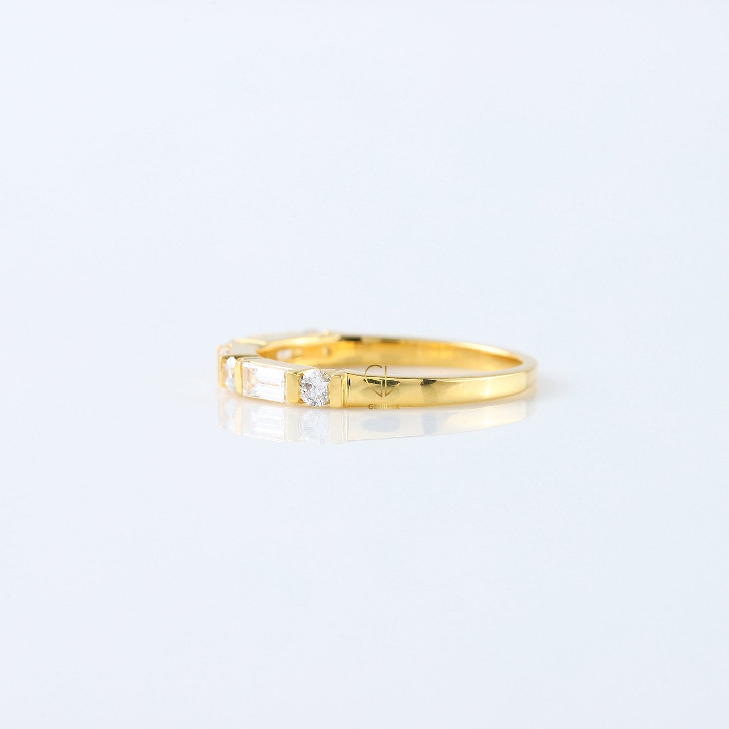 Baguette & Round Cut Moissanite Diamond Bar Setting Alternating Wedding Band