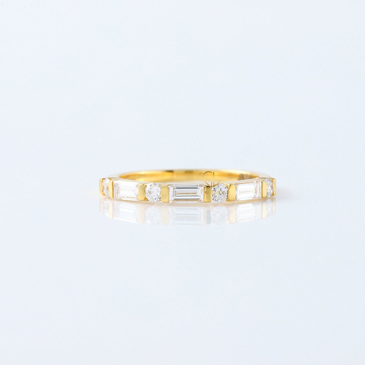 Baguette & Round Cut Moissanite Diamond Bar Setting Alternating Wedding Band