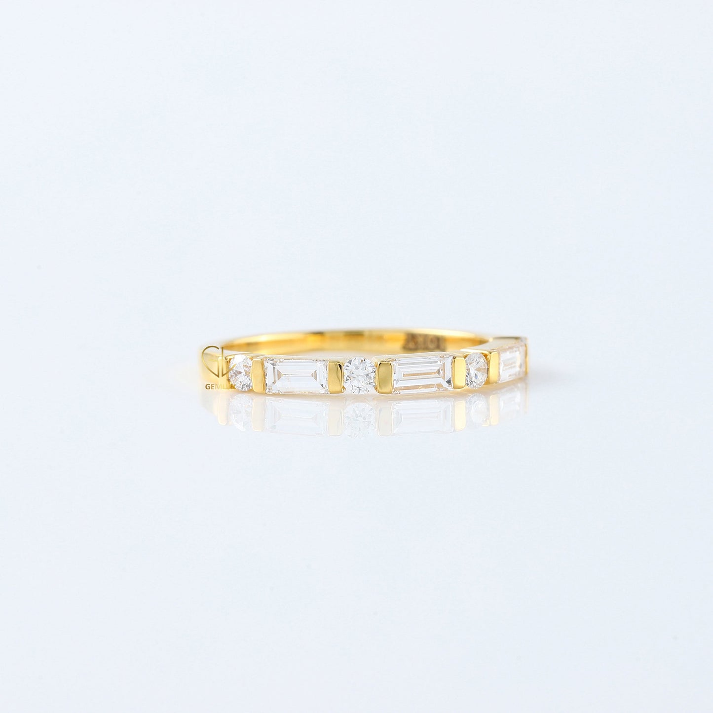 Baguette & Round Cut Moissanite Diamond Bar Setting Alternating Wedding Band