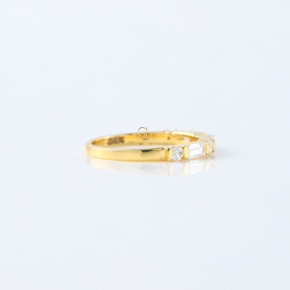 Baguette & Round Cut Moissanite Diamond Bar Setting Alternating Wedding Band
