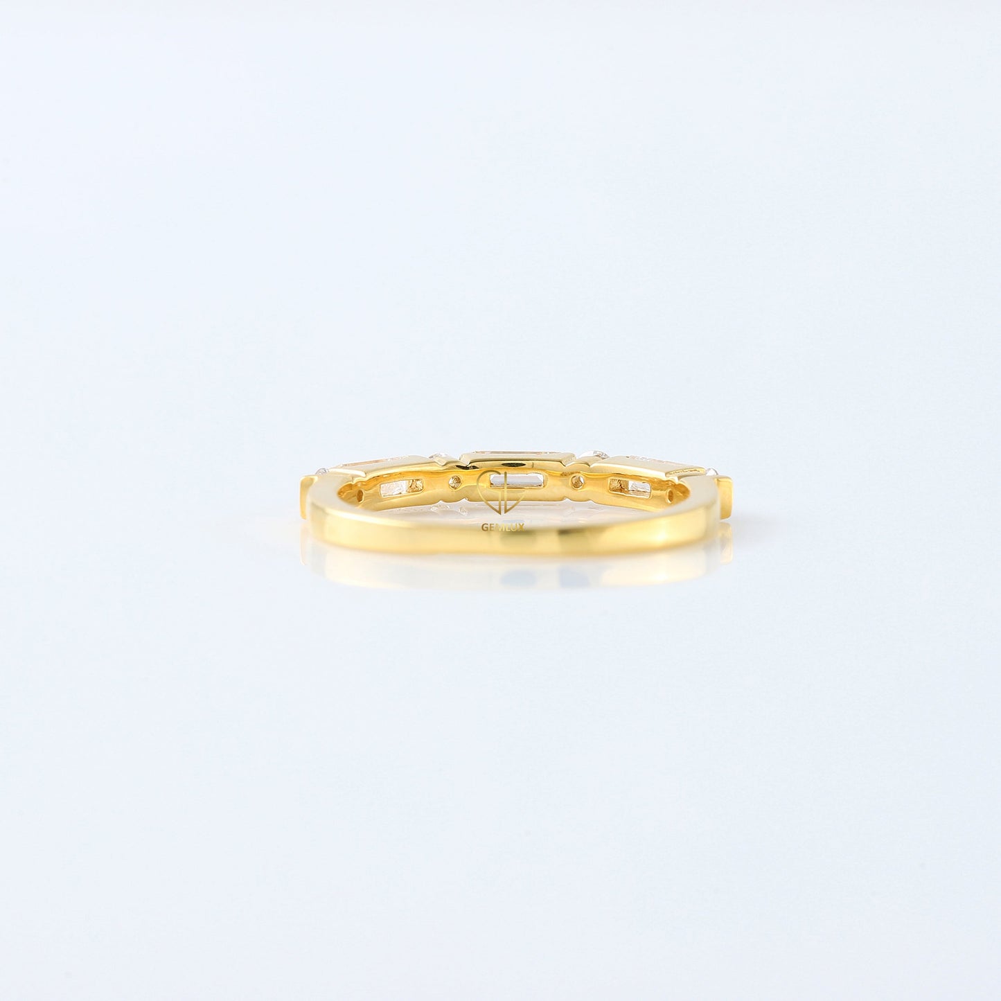 Baguette & Round Cut Moissanite Diamond Bar Setting Alternating Wedding Band