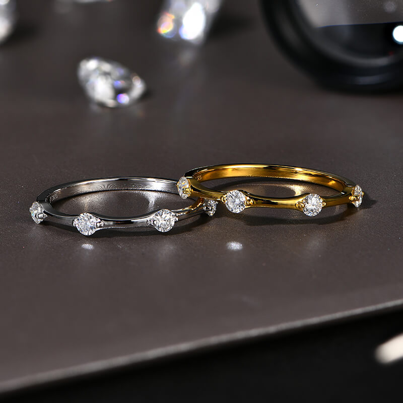 Bamboo Moissanite Evenly Spaced Stackable Wedding Band Ring