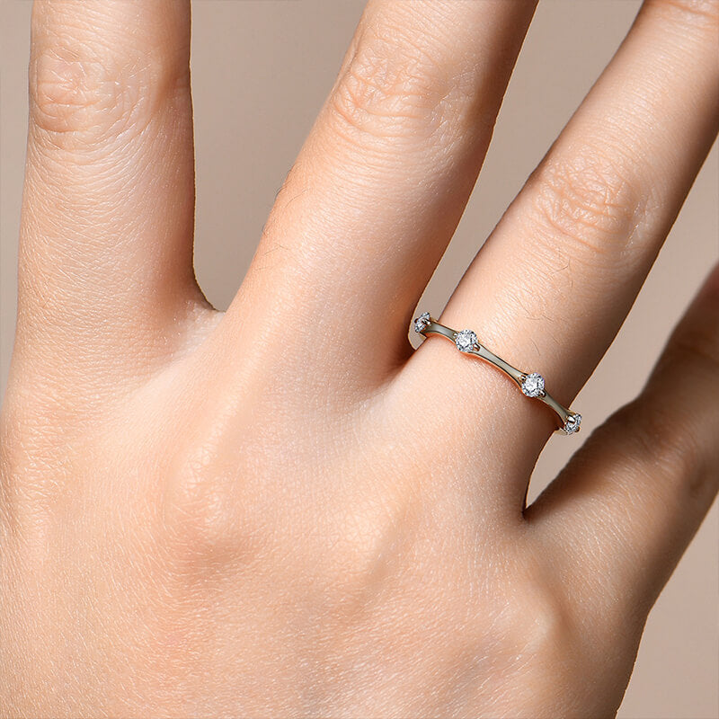 Bamboo Moissanite Evenly Spaced Stackable Wedding Band Ring