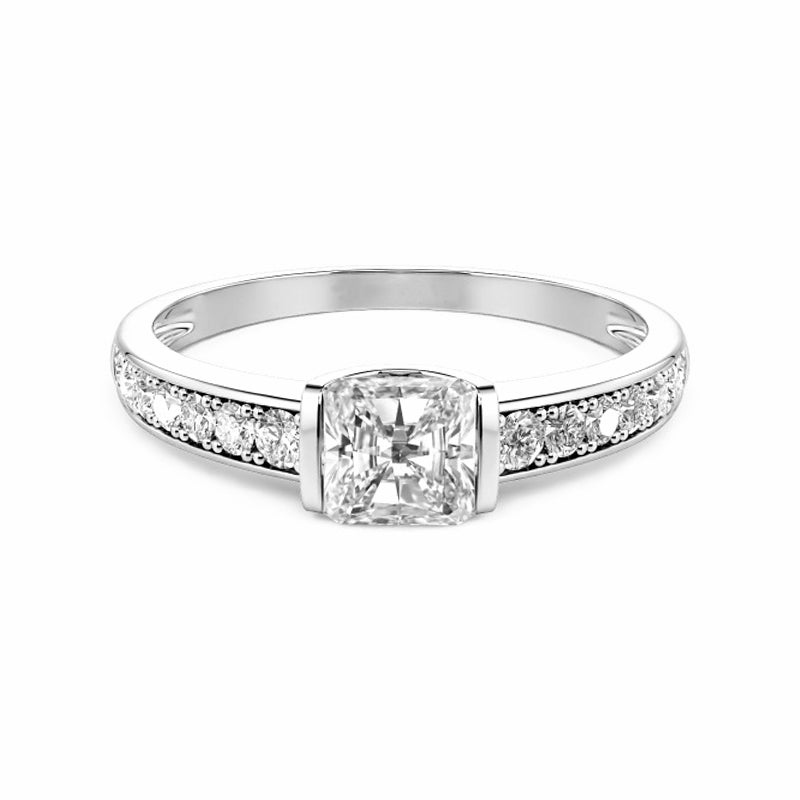 Bar Set Princess Moissanite Pave Engagement Ring