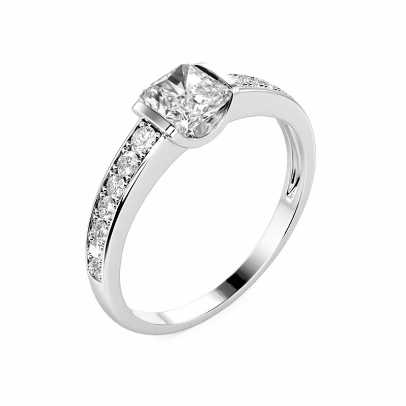 Bar Set Princess Moissanite Pave Engagement Ring