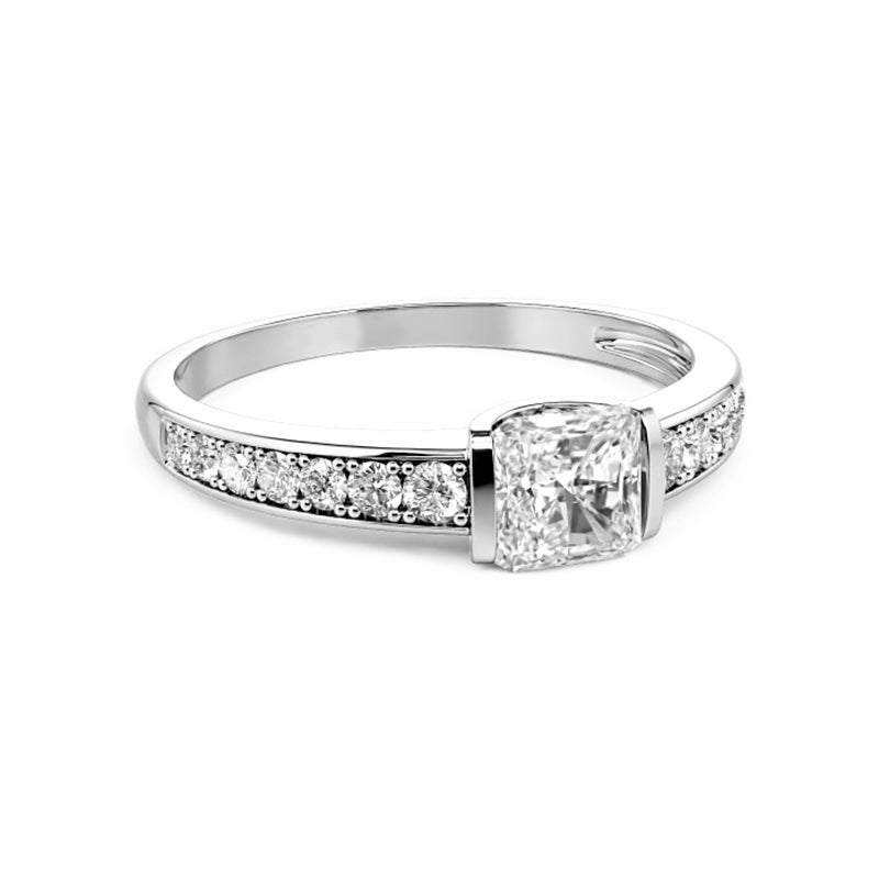 Bar Set Princess Moissanite Pave Engagement Ring