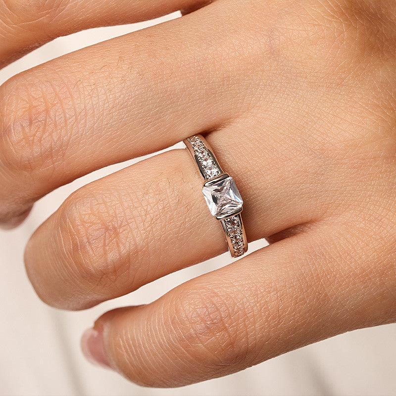 Bar Set Princess Moissanite Pave Engagement Ring