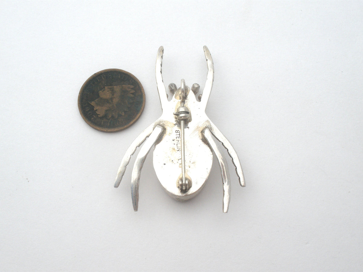 Beatle Bug Brooch Sterling Silver Insect Pin