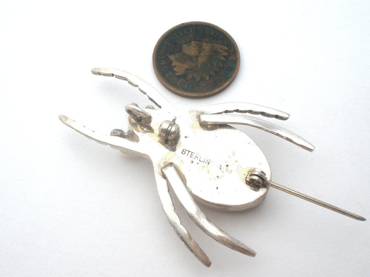 Beatle Bug Brooch Sterling Silver Insect Pin