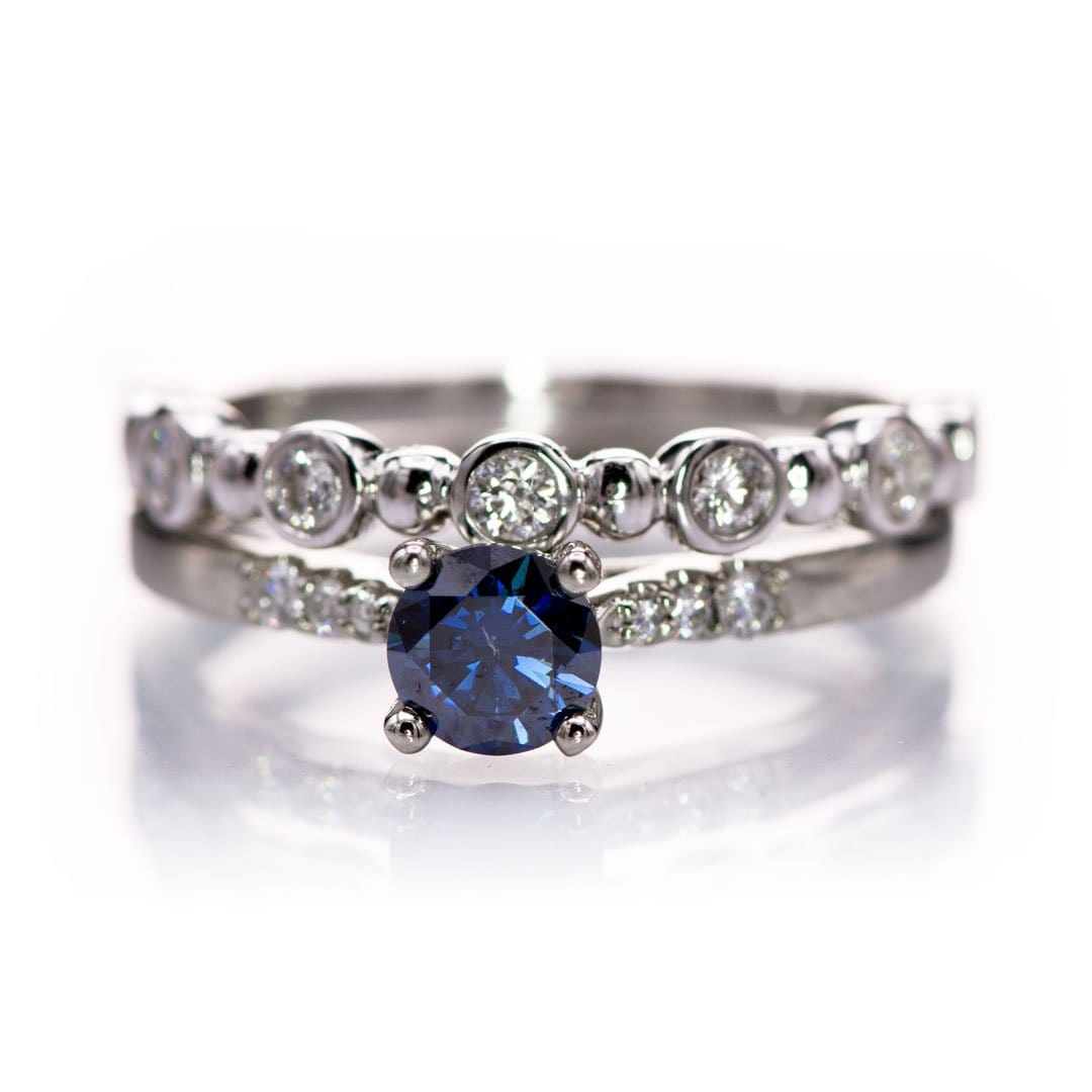Blue Moissanite Prong Set Natalie Engagement Ring with Accented Cathedral Shank