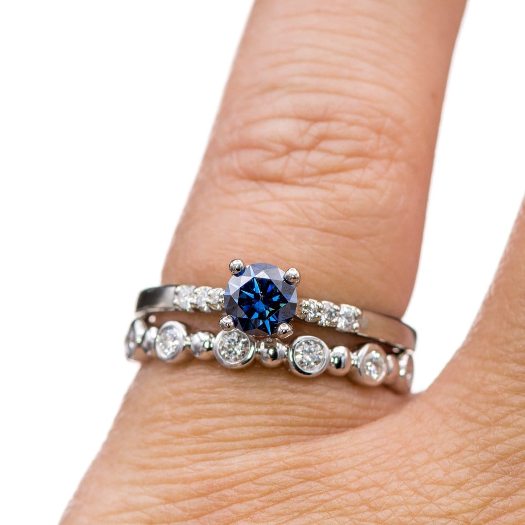 Blue Moissanite Prong Set Natalie Engagement Ring with Accented Cathedral Shank