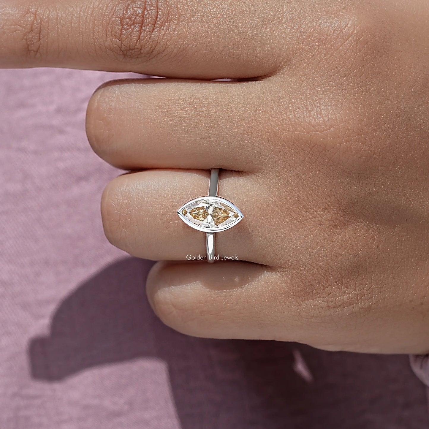 Marquise Bezel Set Moissanite Engagement Ring