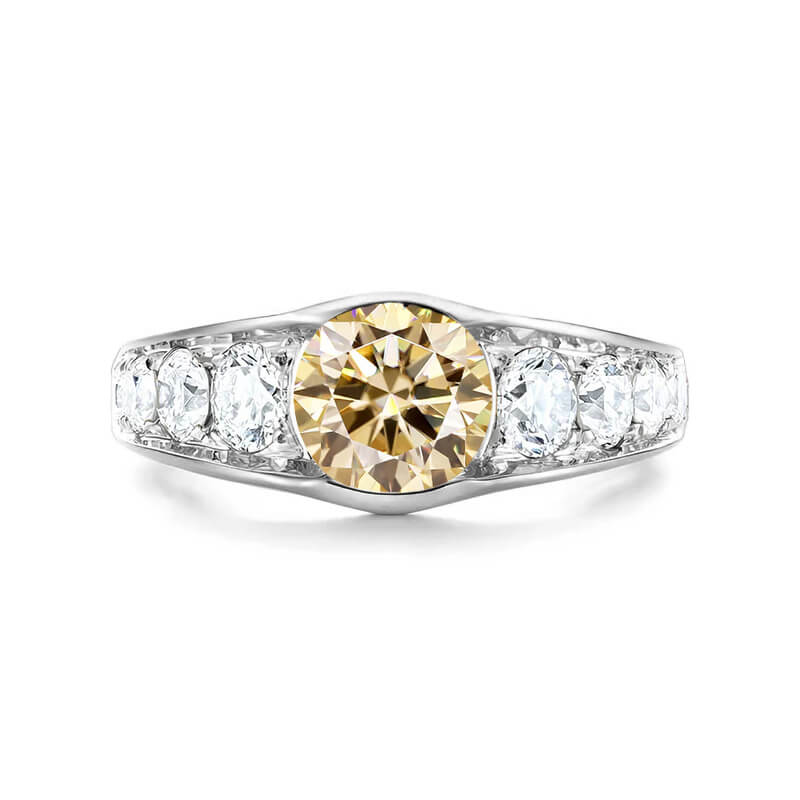 Bezel Colored Moissanite Channel Euro Shank Pave Engagement Ring