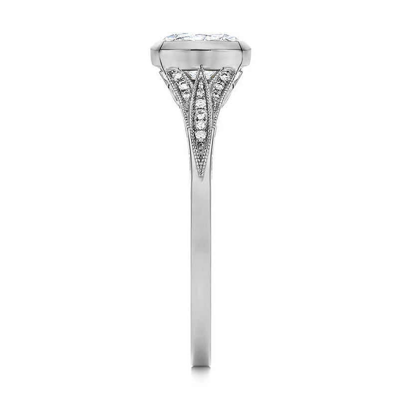 Bezel Cushion Moissanite Filigree Pave Engagement Ring