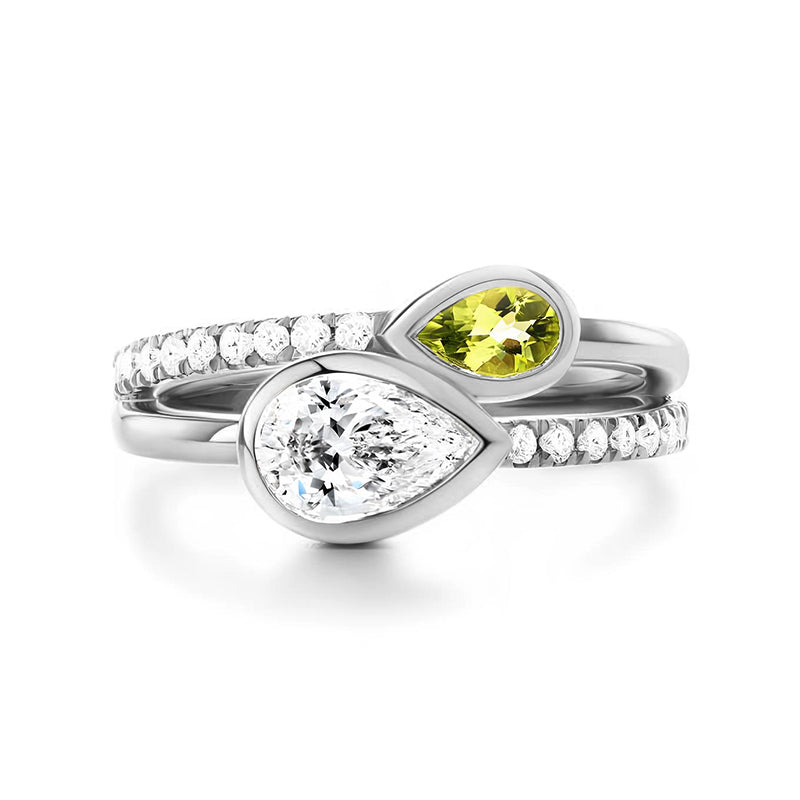 Bezel Double Pear Moissanite Split Shank Pave Engagement Ring
