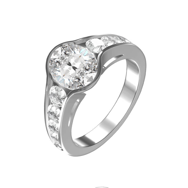 Bezel Oval Moissanite Channel Set Shank Engagement Ring