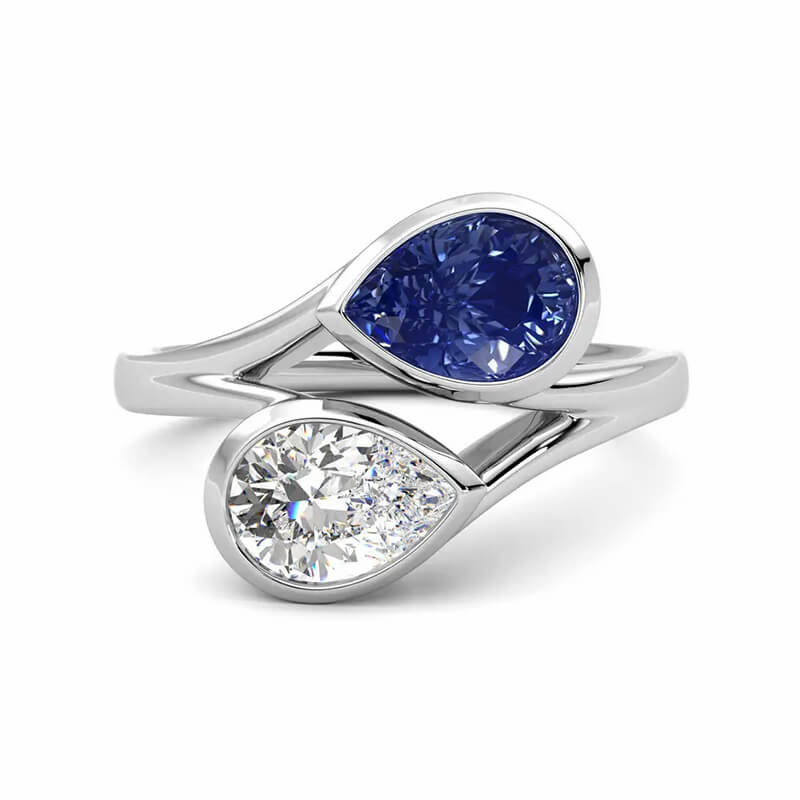 Bezel Pear Moissanite And Sapphire Accents Engagement Ring