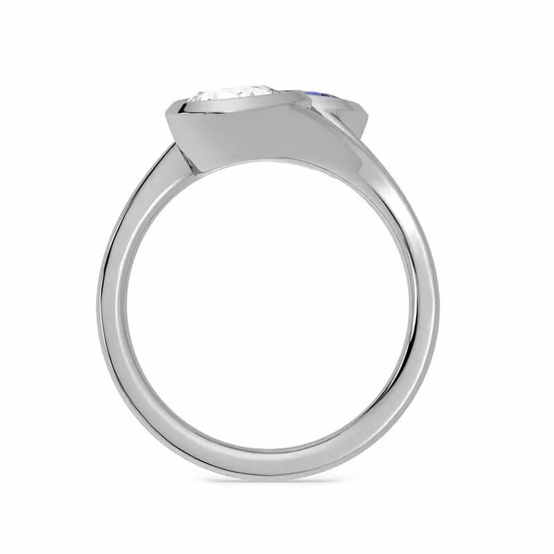Bezel Pear Moissanite And Sapphire Accents Engagement Ring