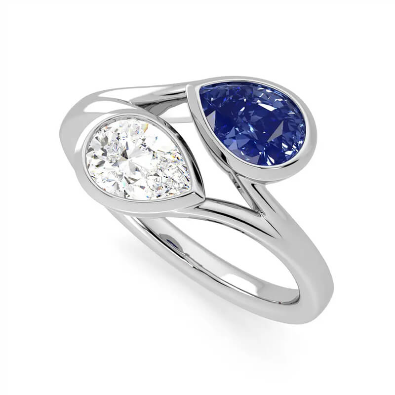 Bezel Pear Moissanite And Sapphire Accents Engagement Ring