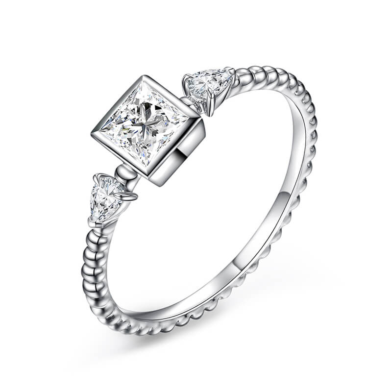 Bezel Princess Moissanite Twisted Rope Bead Engagement Ring